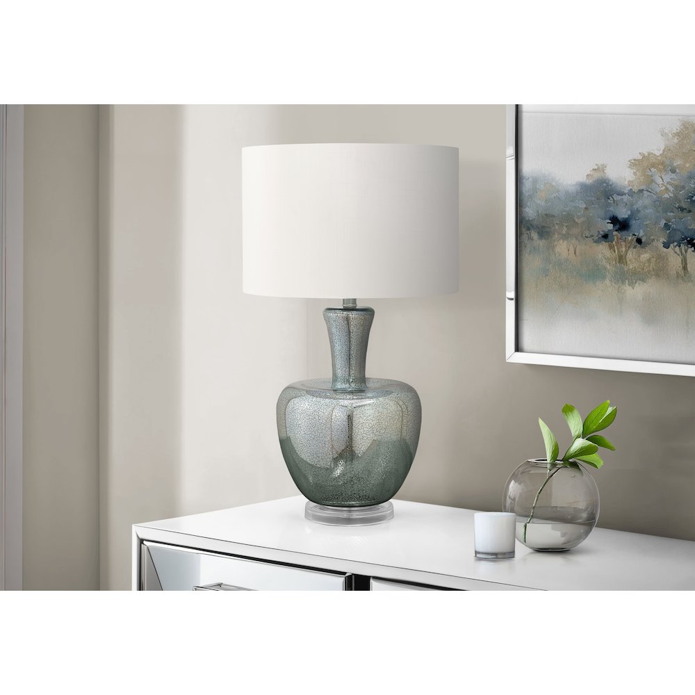 26"H, Table Lamp, Sea Green Glass, Ivory / Cream Shade, Contemporary, Modern. Picture 2