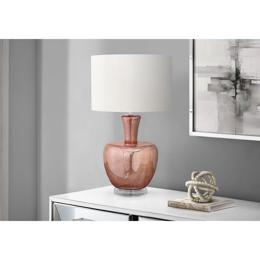26"H, Table Lamp, Dusty Rose Glass, Ivory / Cream Shade, Contemporary, Modern. Picture 2