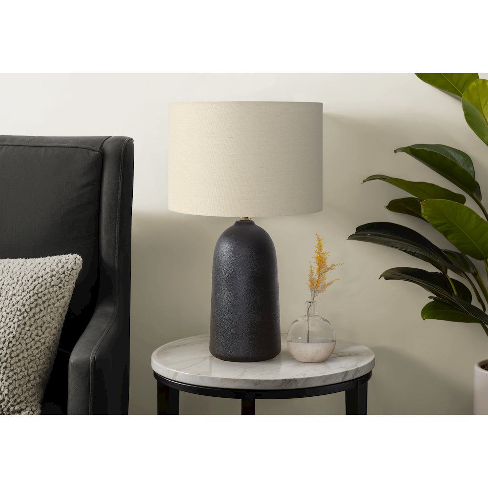 Lighting, 27"H, Table Lamp, Black Ceramic, Beige Shade, Contemporary, Modern. Picture 2