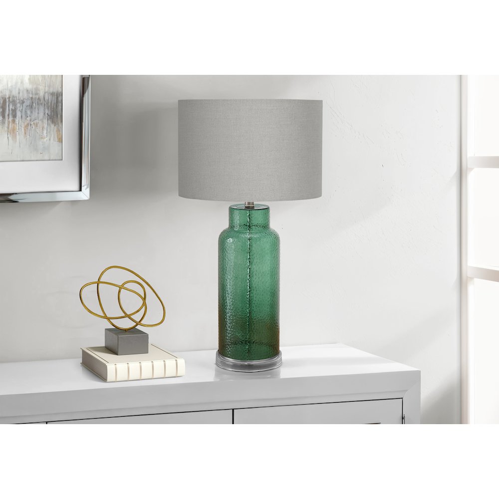 Lighting, 28"H, Table Lamp, Green Glass, Grey Shade, Contemporary, Modern. Picture 2