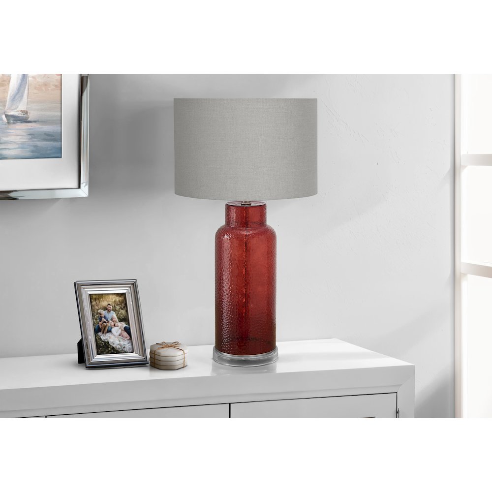 Lighting, 28"H, Table Lamp, Red Glass, Grey Shade, Contemporary, Modern. Picture 2