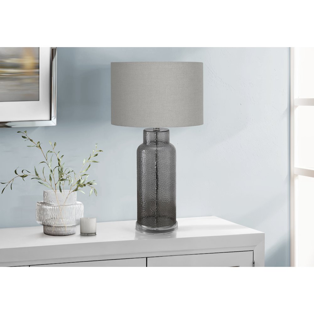 Lighting, 28"H, Table Lamp, Grey Glass, Grey Shade, Contemporary, Modern. Picture 2