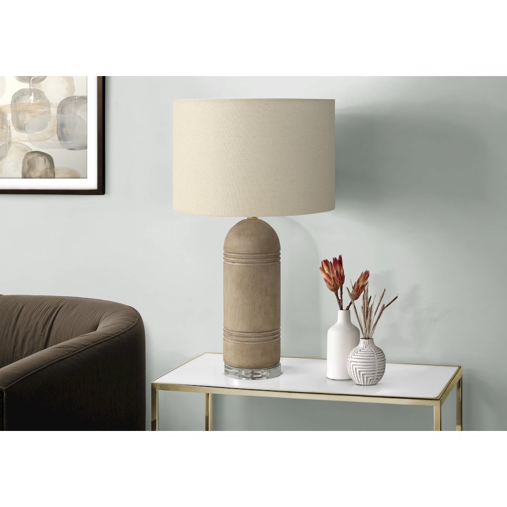 Lighting, 28"H, Table Lamp, Brown Resin, Beige Shade, Contemporary, Modern. Picture 2