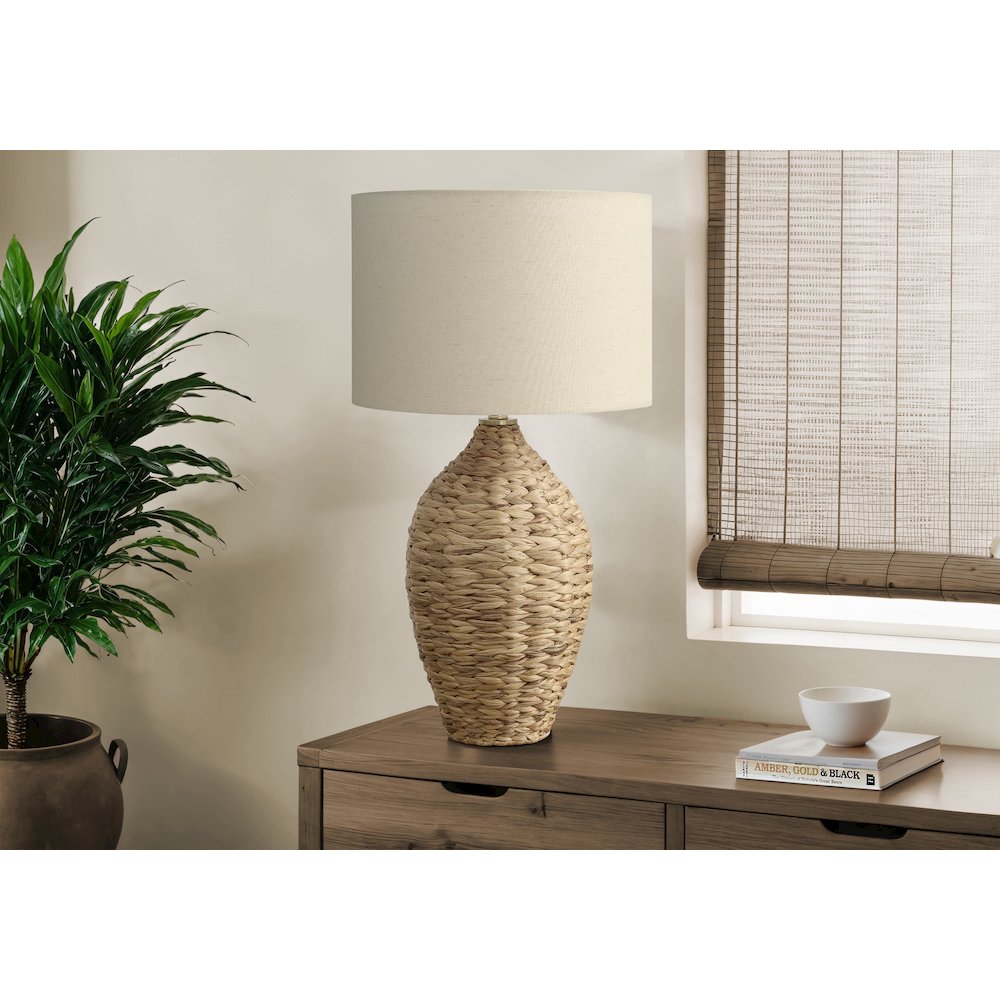 Lighting, 30"H, Natural Rattan, Beige Shade, Transitional. Picture 2