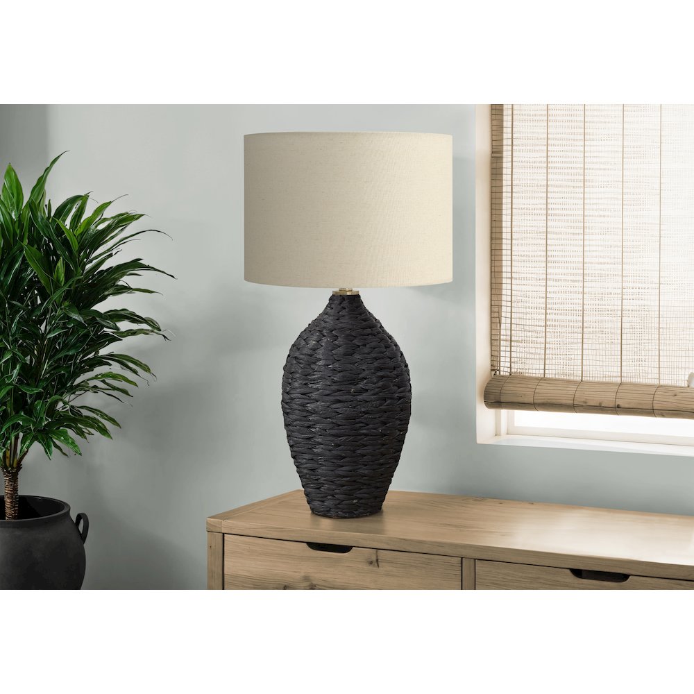 Lighting, 30"H, Black Rattan, Beige Shade, Transitional. Picture 2