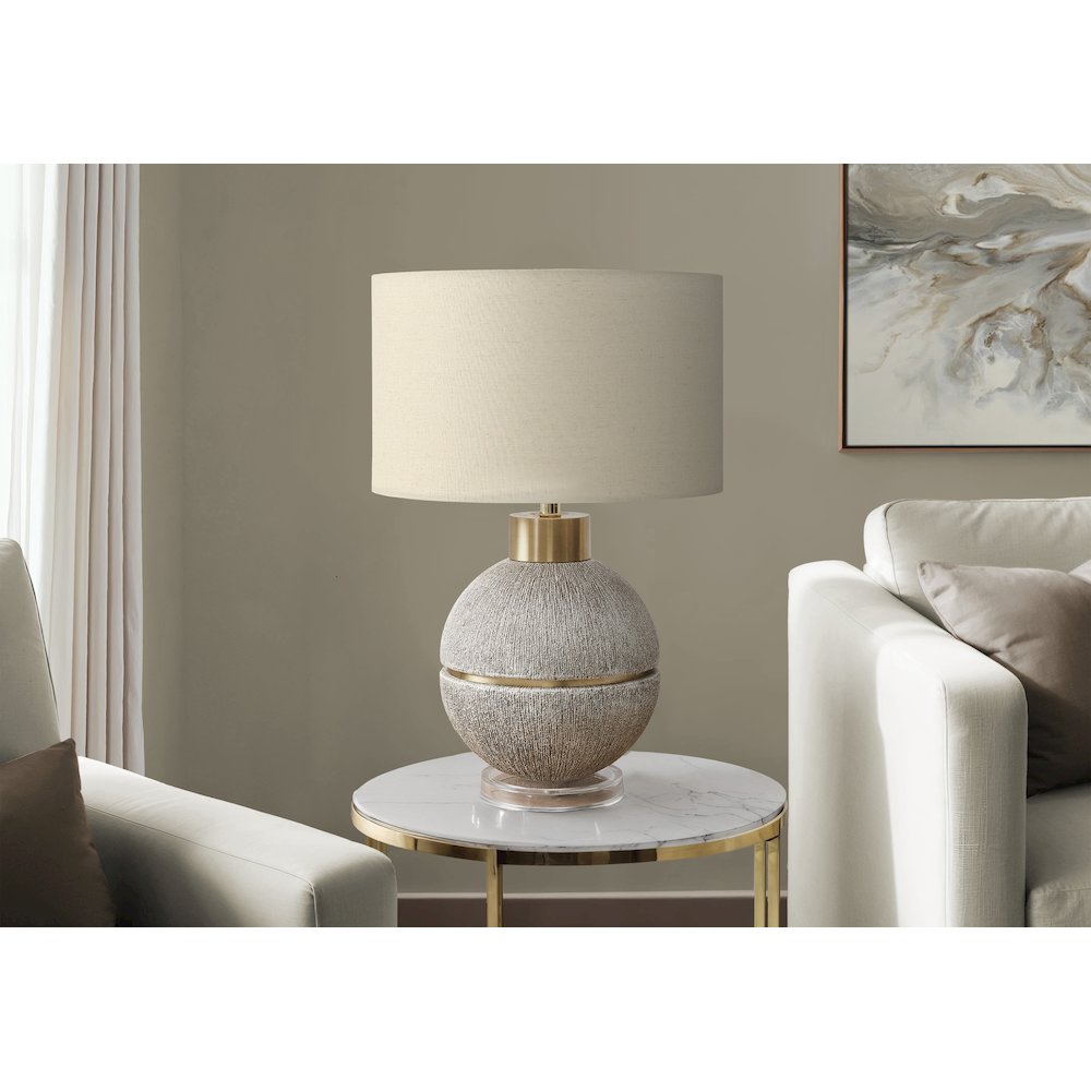 26"H, Table Lamp, Brown / Gold Resin, Beige Shade, Contemporary, Modern. Picture 2