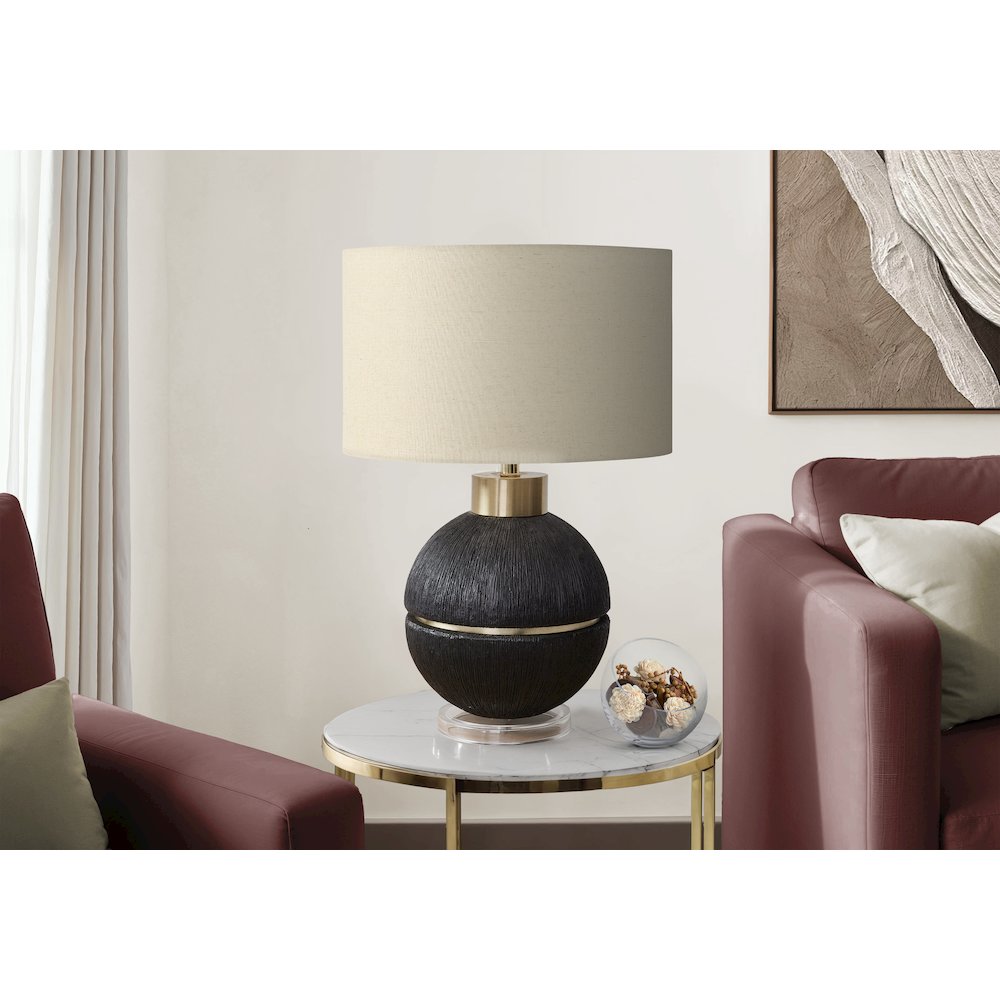 26"H, Table Lamp, Black / Gold Resin, Beige Shade, Contemporary, Modern. Picture 2