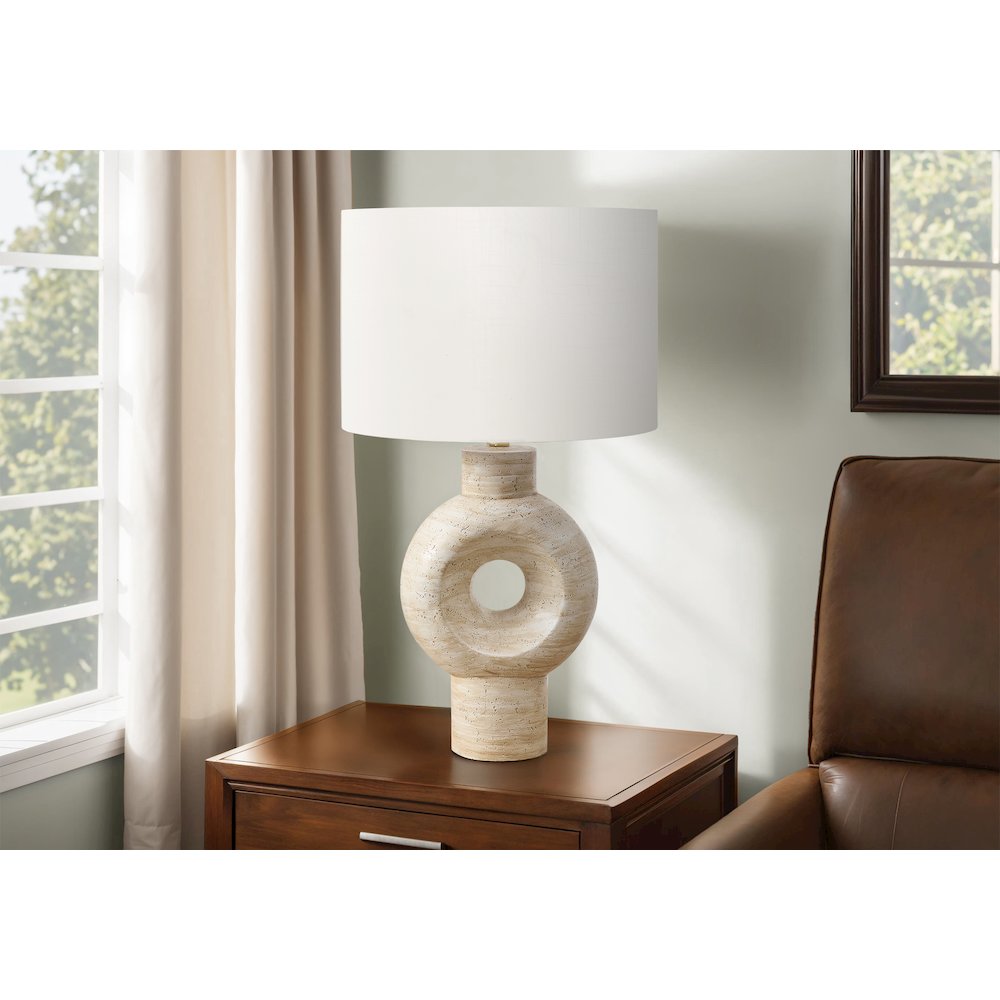 Lighting, 28"H, Table Lamp, Beige Resin, Ivory / Cream Shade, Contemporary. Picture 2