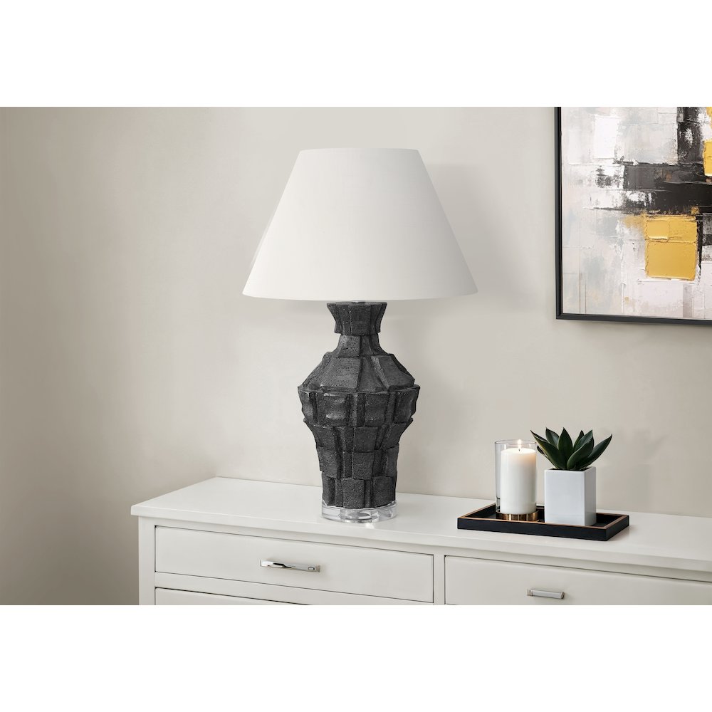 28"H, Table Lamp, Black Resin, Ivory / Cream Shade, Contemporary, Modern. Picture 2