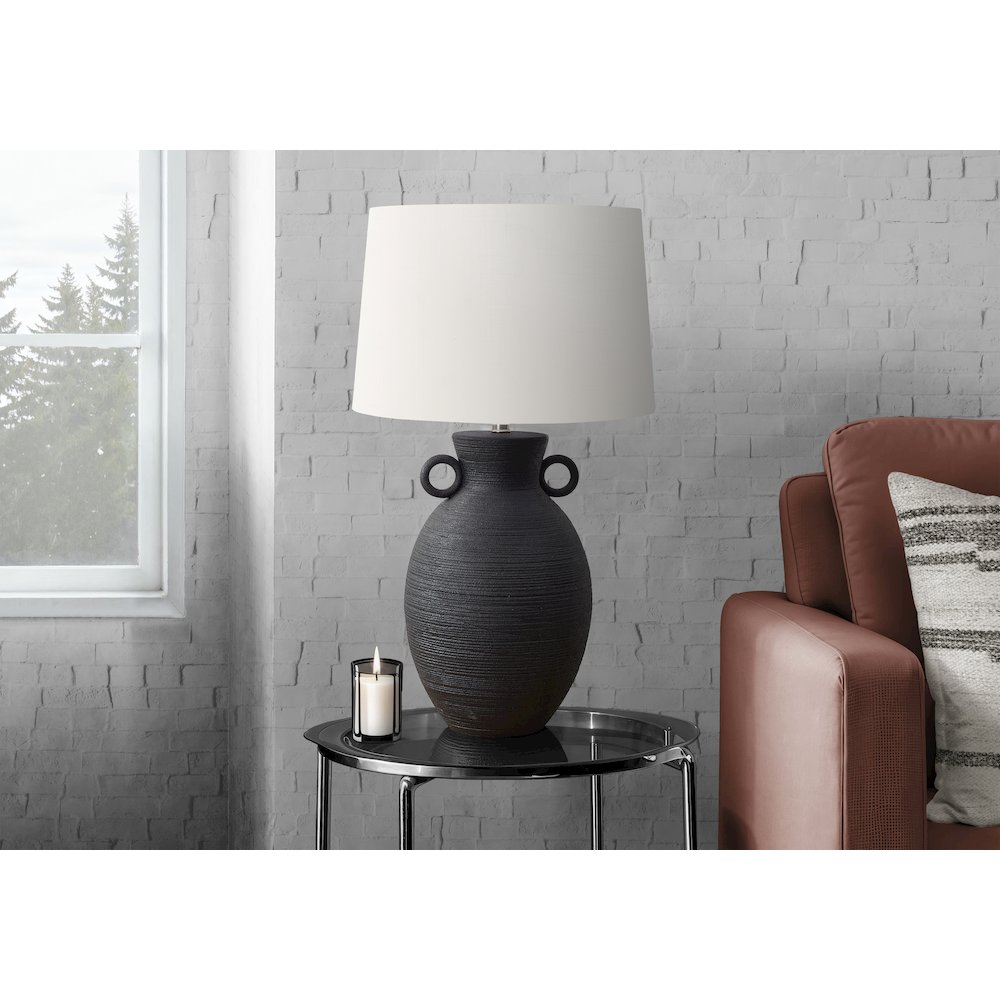 Lighting, 30"H, Table Lamp, Black Ceramic, Ivory / Cream Shade, Transitional. Picture 2