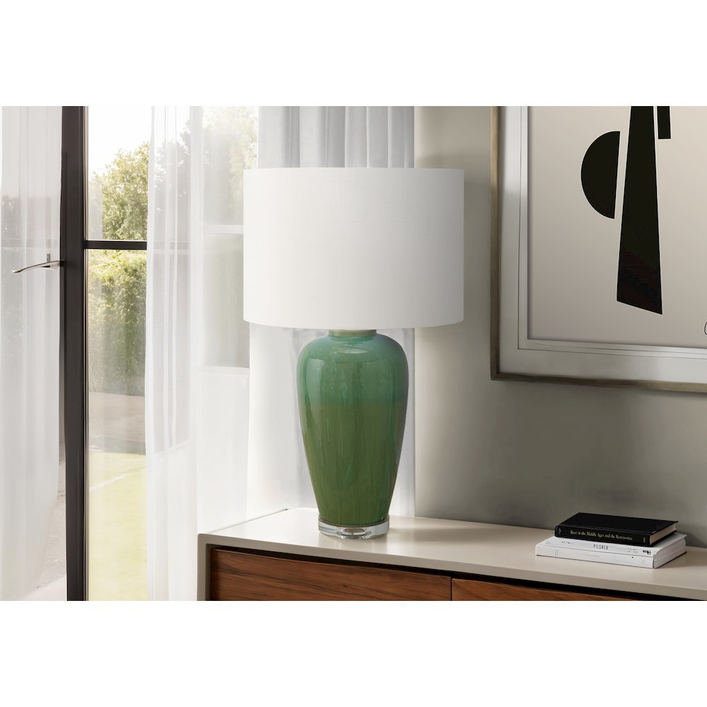 Lighting, 29H, Table Lamp, Green Ceramic, Ivory / Cream Shade, Contemporary. Picture 2