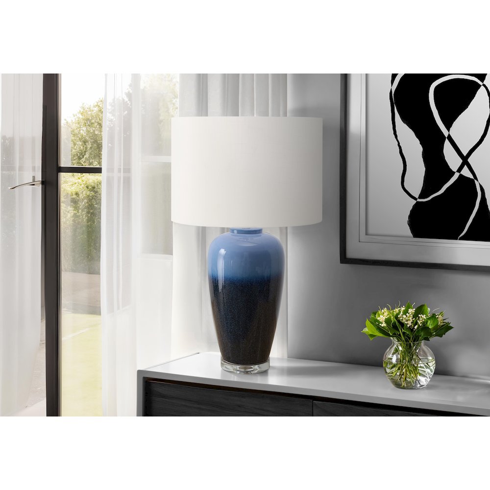 29"H, Table Lamp, Blue Ceramic, Ivory / Cream Shade, Contemporary, Modern. Picture 2