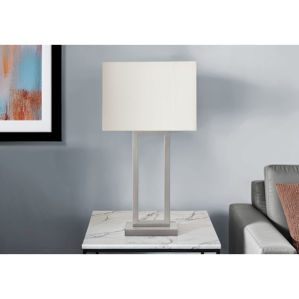 Table Lamp, 28"H, Nickel Metal, Ivory / Cream Shade, Contemporary, Modern. Picture 2