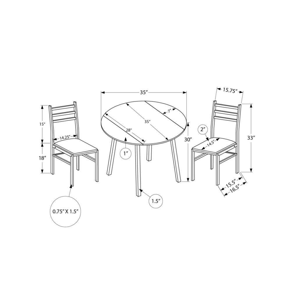 Dining Table Set, 3pcs Set, Small, 35 Drop Leaf, Kitchen, White Metal. Picture 11