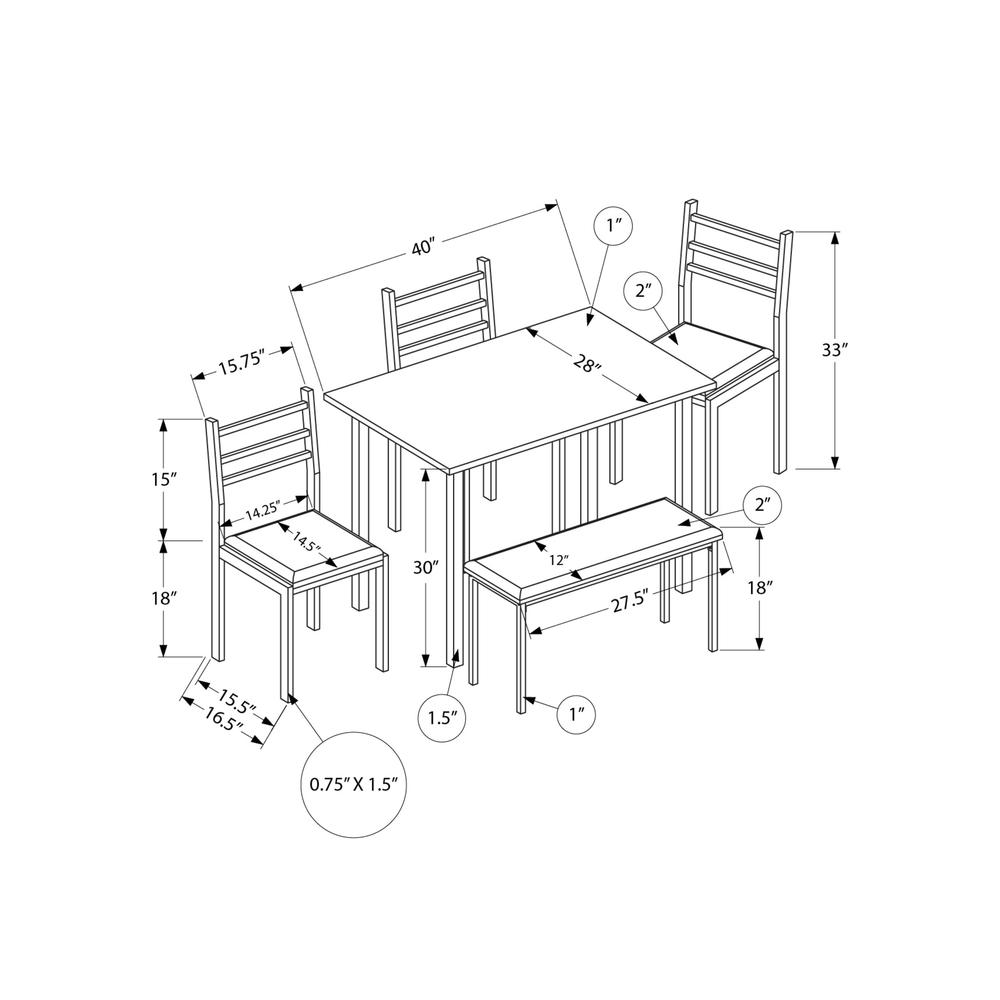 Dining Set, 5pcs Set, 40 Rectangular, Kitchen, Small, White Metal And Laminate. Picture 4