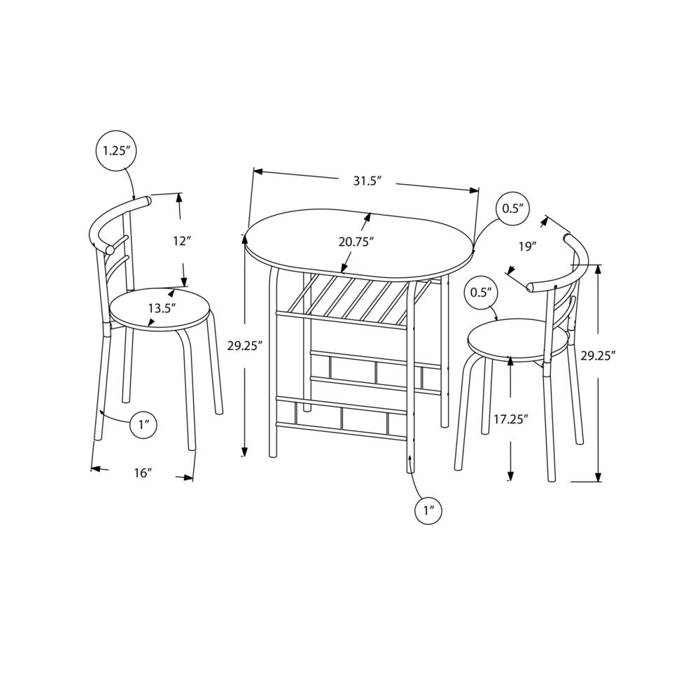 Dining Table Set, 3pcs Set, Small, 32 L, Kitchen, Natural Laminate, White. Picture 6