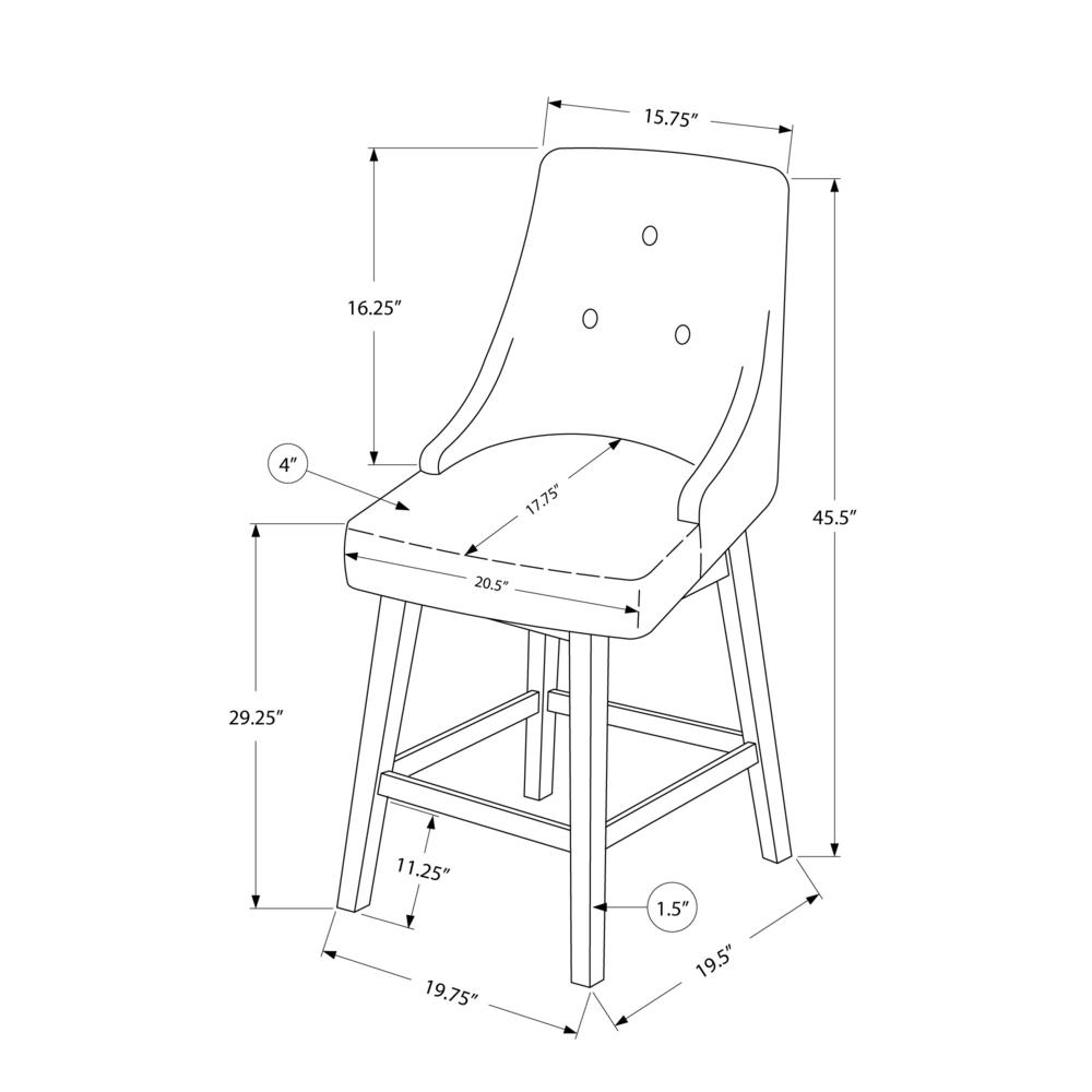 Bar Stool, Set Of 2, Swivel, Bar Height, White Wood, Grey Leather Look. Picture 4