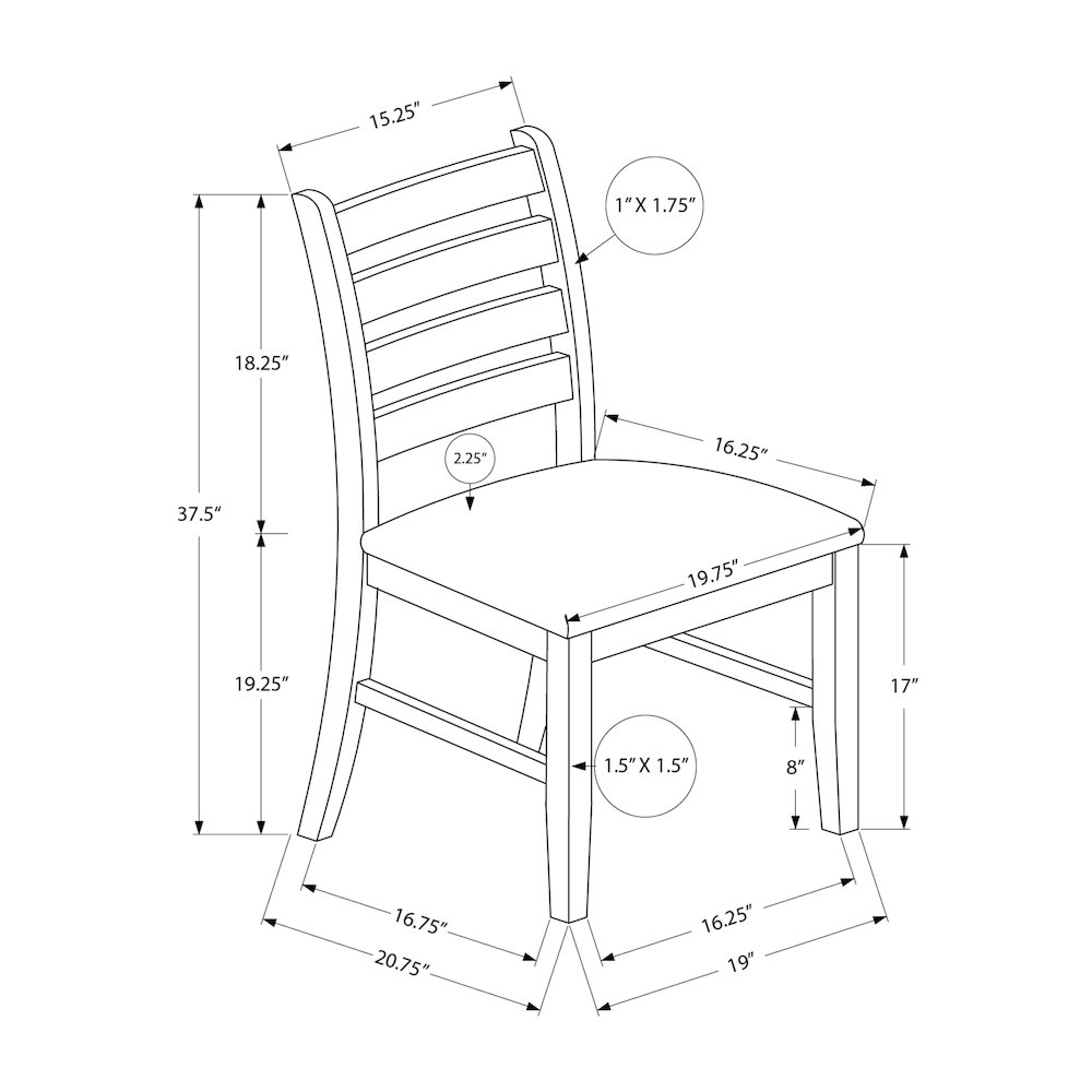 Dining Chair, 38" Height, Dining Room, Kitchen, Set Of 2, Transitional. Picture 4
