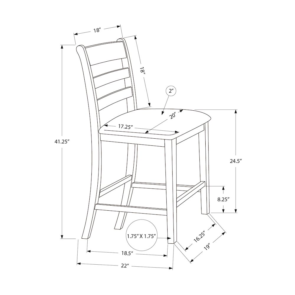 Dining Chair, 44" Height, Counter Height, Set Of 2, Transitional. Picture 4