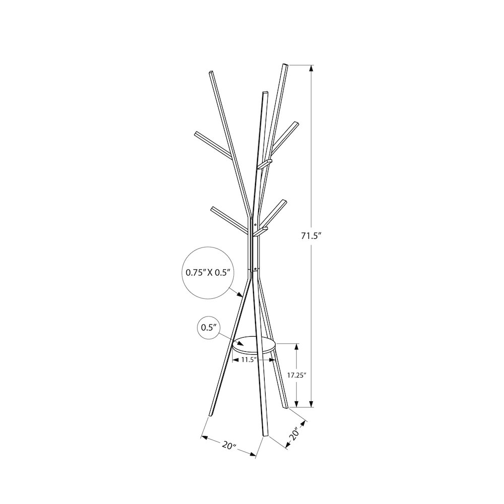 Coat Rack, 72H, Free Standing, Hall Tree, 6 Hooks, White Metal, Contemporary. Picture 3