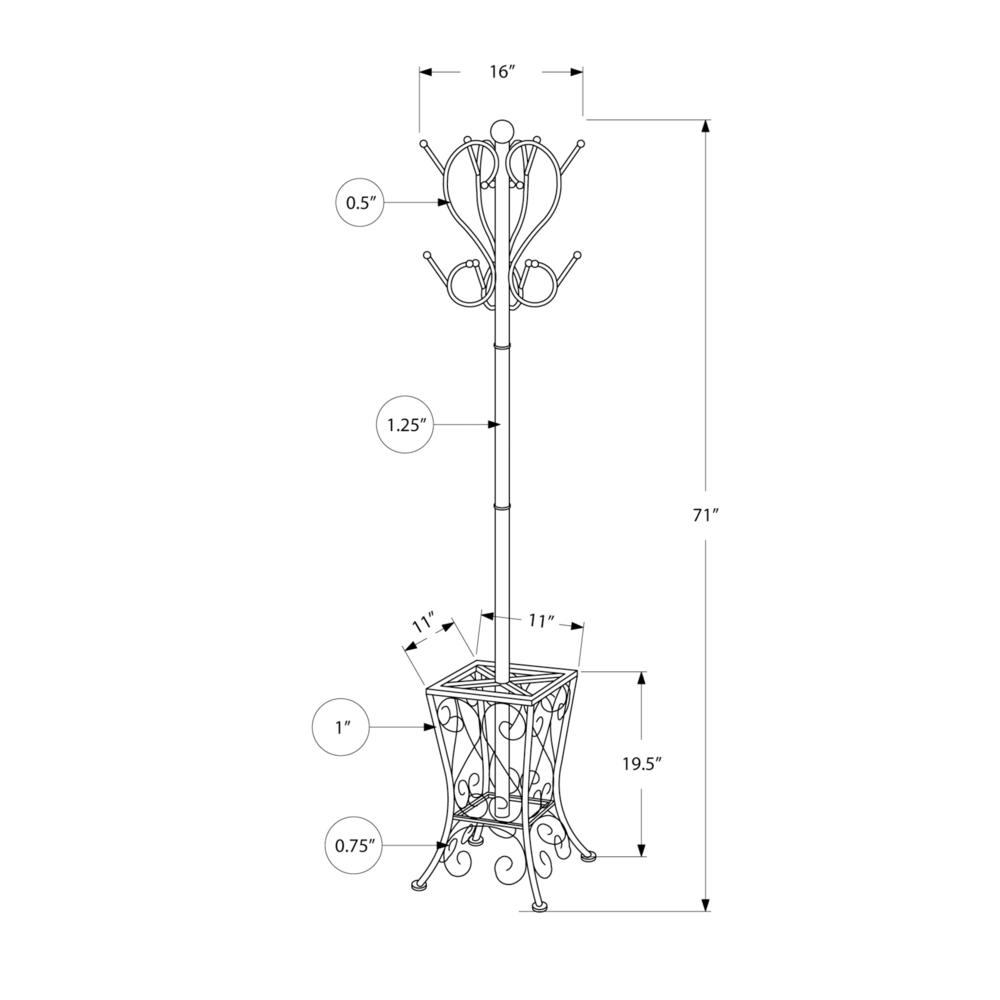 Coat Rack, Hall Tree, Free Standing, 8 Hooks, Entryway, 71H, Umbrella Holder. Picture 4