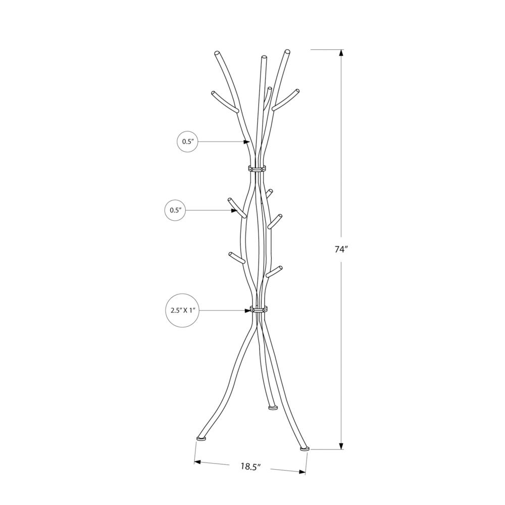 Coat Rack, Hall Tree, Free Standing, 11 Hooks, Entryway, 74H, Bedroom, Grey. Picture 9
