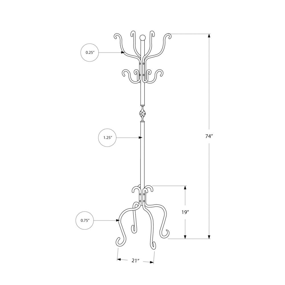 Coat Rack, Hall Tree, Free Standing, 8 Hooks, Entryway, 74H, Bedroom, Black. Picture 10