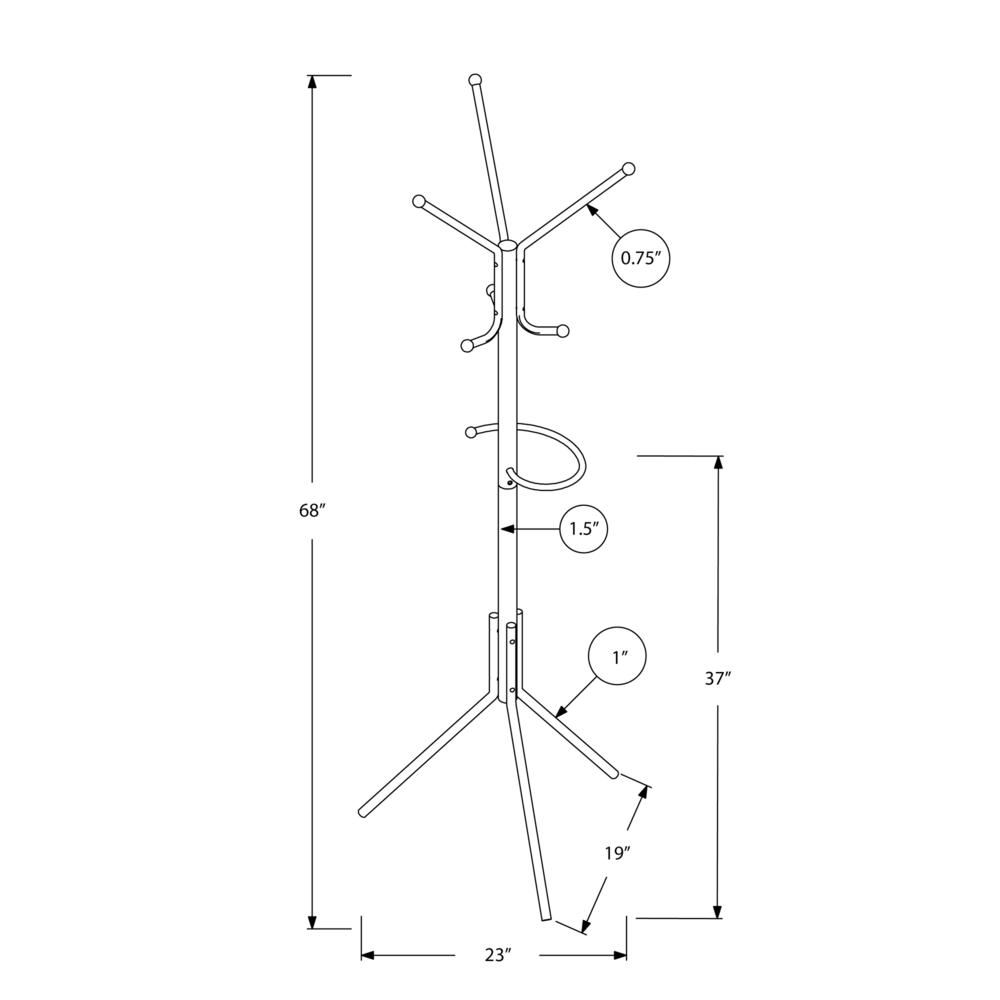 Coat Rack, Hall Tree, Free Standing, Hanging Bar, 6 Hooks, Entryway, 68H. Picture 4