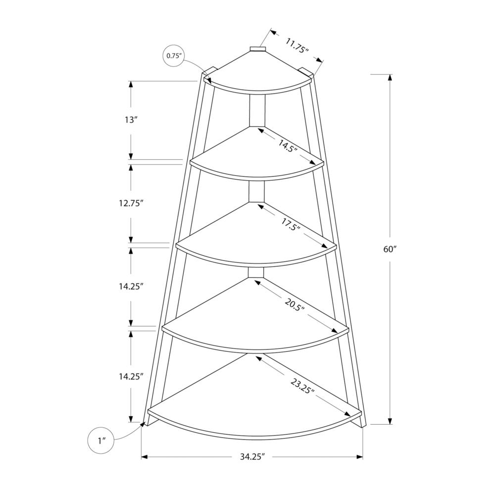 Bookshelf, Bookcase, Etagere, Corner, 4 Tier, 60H, Office, Bedroom. Picture 4