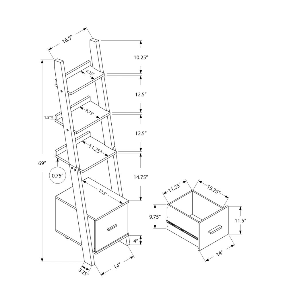 Bookshelf, Bookcase, Etagere, Corner, Ladder, 69H, Office, Bedroom. Picture 4