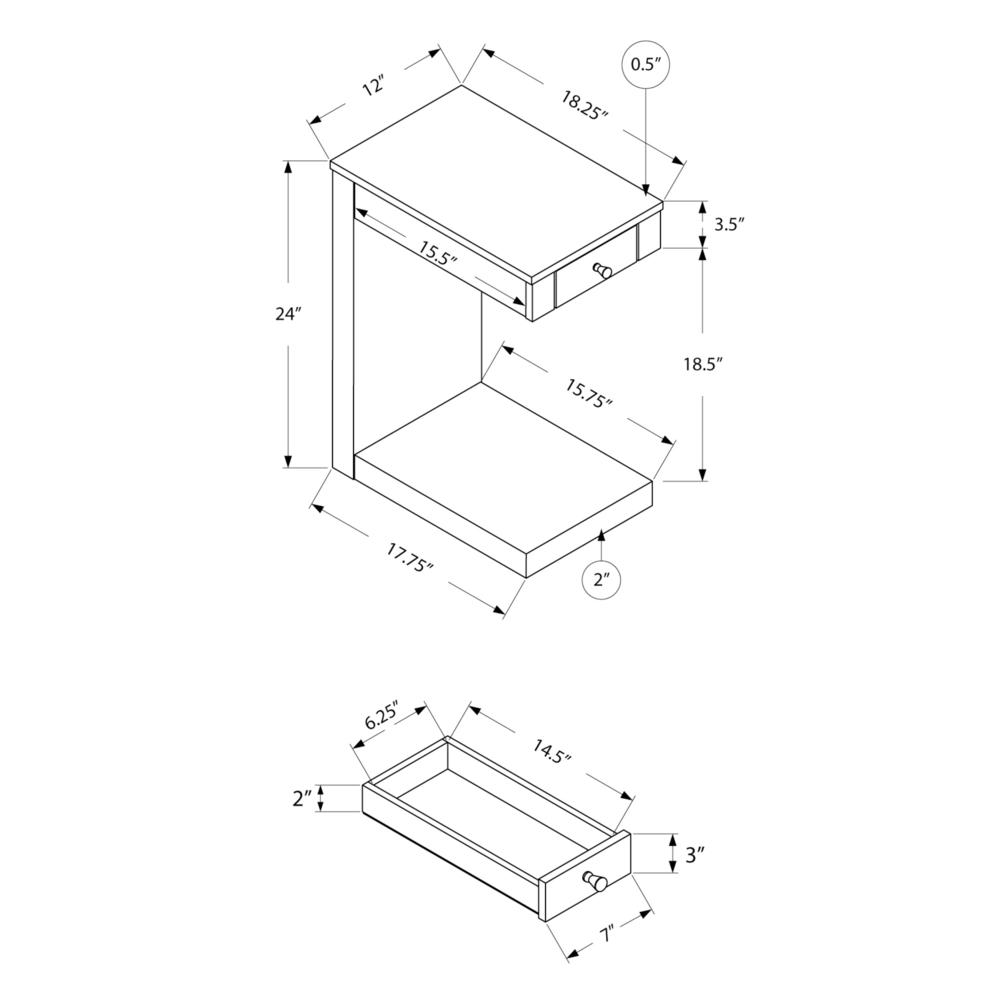 Accent Table, C-shaped, End, Side, Snack, Storage Drawer, Living Room, Bedroom. Picture 4