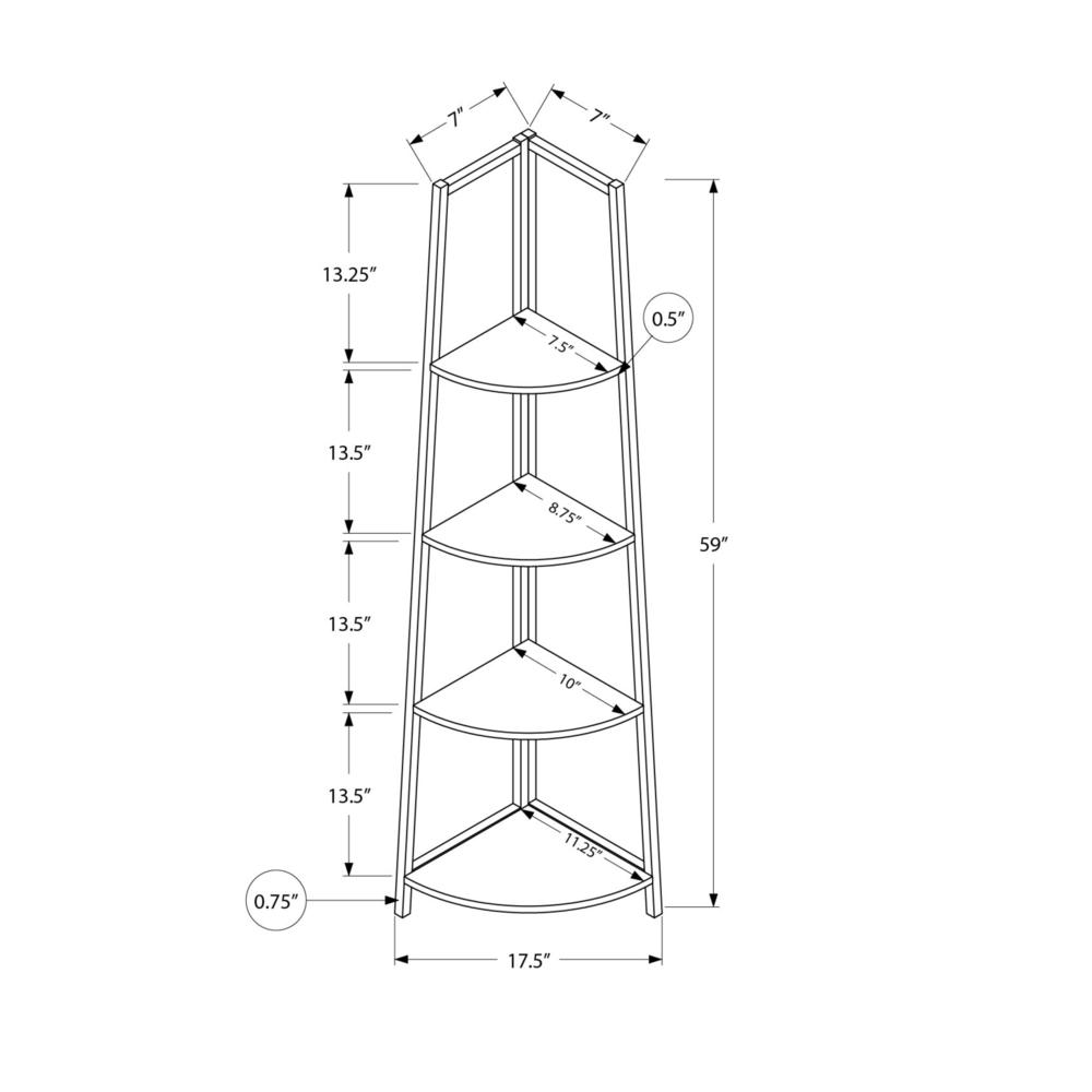 Bookshelf, Bookcase, Etagere, Corner, 4 Tier, 60H, Office, Bedroom. Picture 10