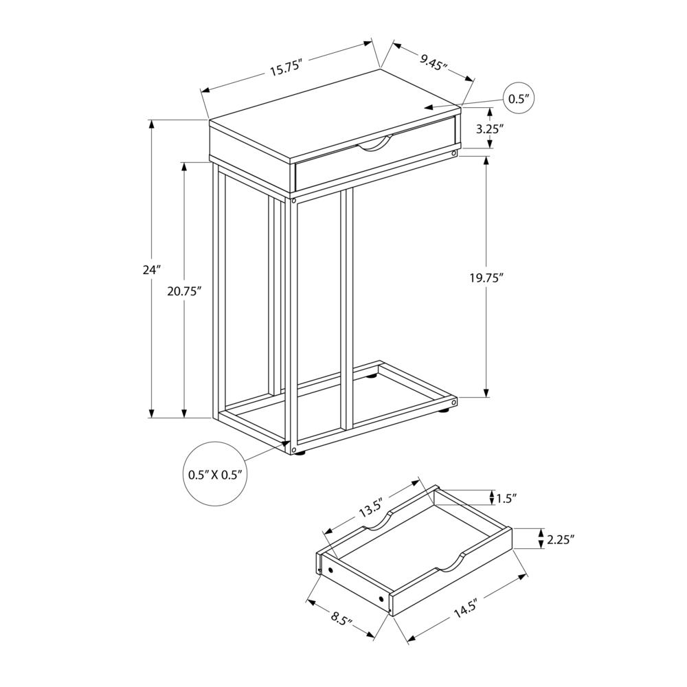 Accent Table, C-shaped, End, Side, Snack, Storage Drawer, Living Room, Bedroom. Picture 4