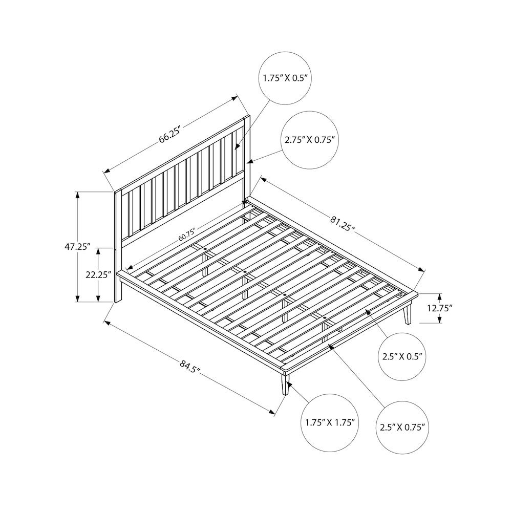 Bed, Platform Bed, Queen Size White Wood Legs, Contemporary, Modern. Picture 3