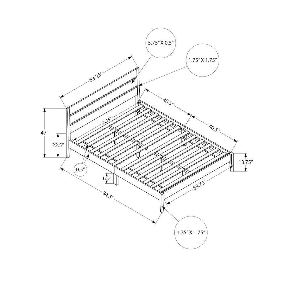 Bed, Queen Size Walnut Wood Frame, Contemporary, Modern. Picture 3