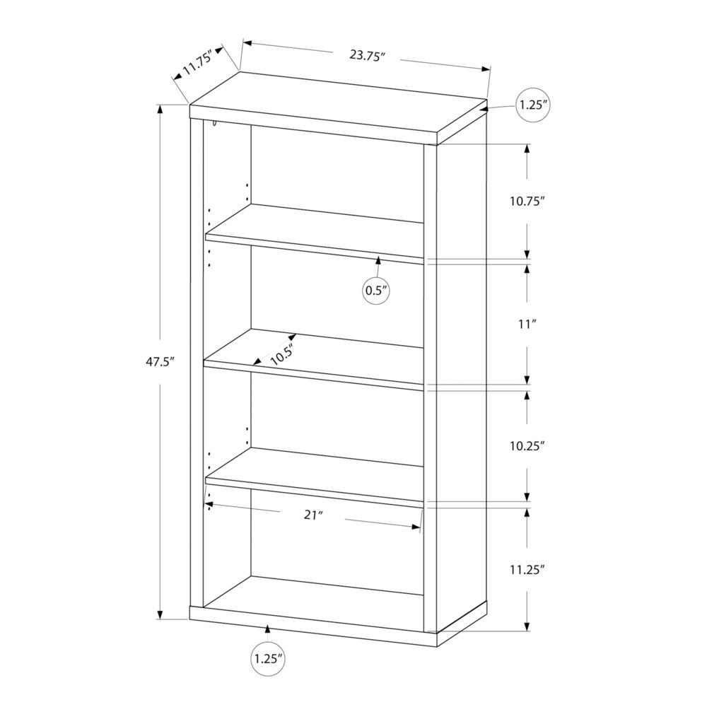 Bookshelf, Bookcase, Etagere, 5 Tier, 48H, Office, Bedroom, White Laminate. Picture 4