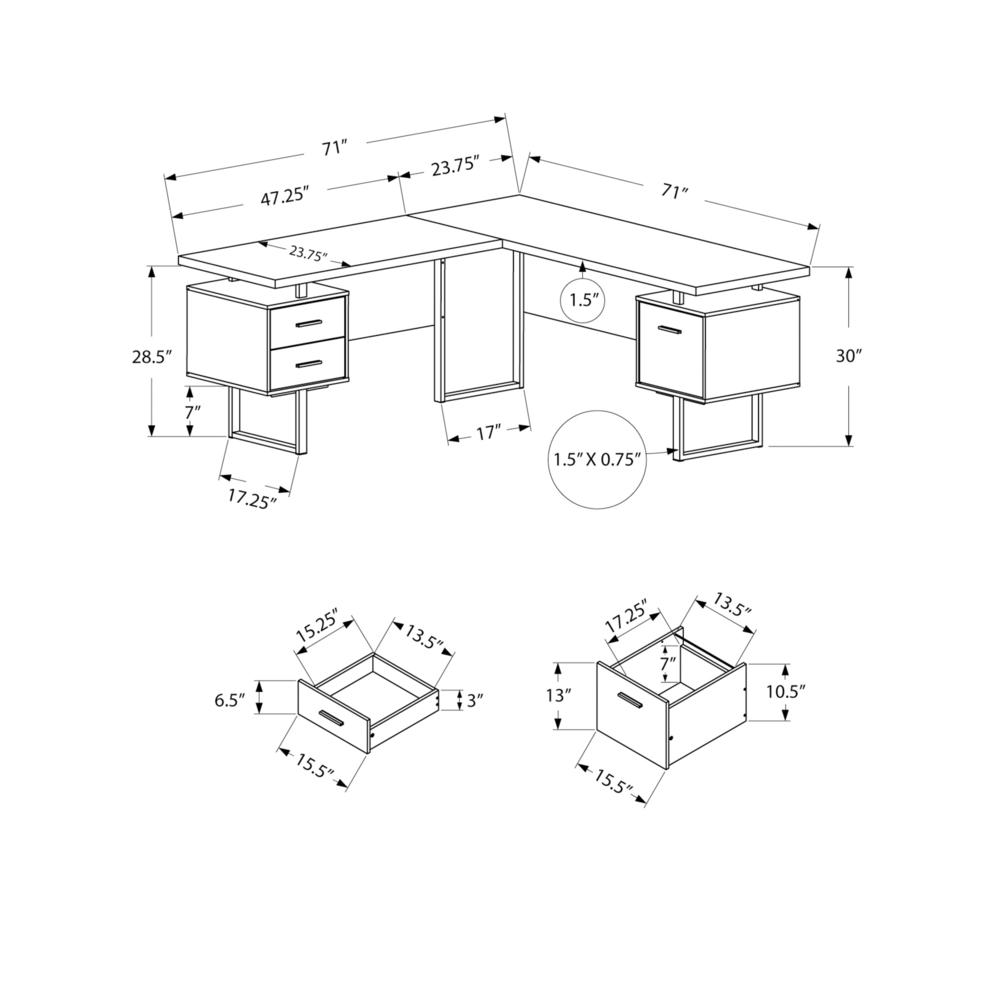 Computer Desk, Home Office, Corner, Left, Right Set-up, Storage Drawers, 70L. Picture 4