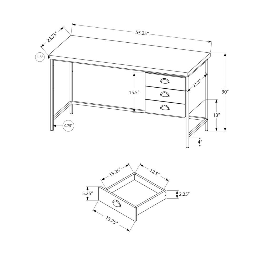 Computer Desk, Home Office, Laptop, Storage Drawers, 55L, Work, Grey Laminate. Picture 9
