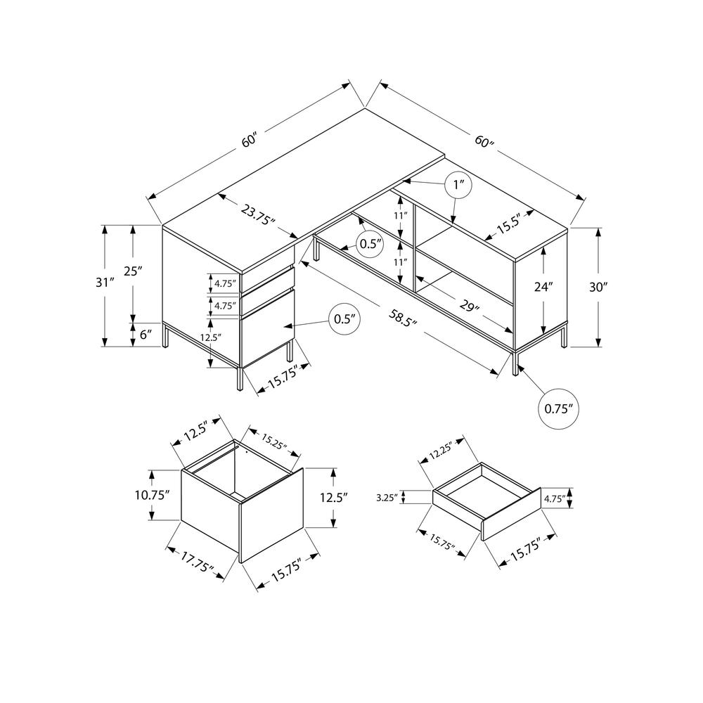 Computer Desk, Home Office, Corner, Storage Drawers, 60L, L Shape, Work. Picture 9