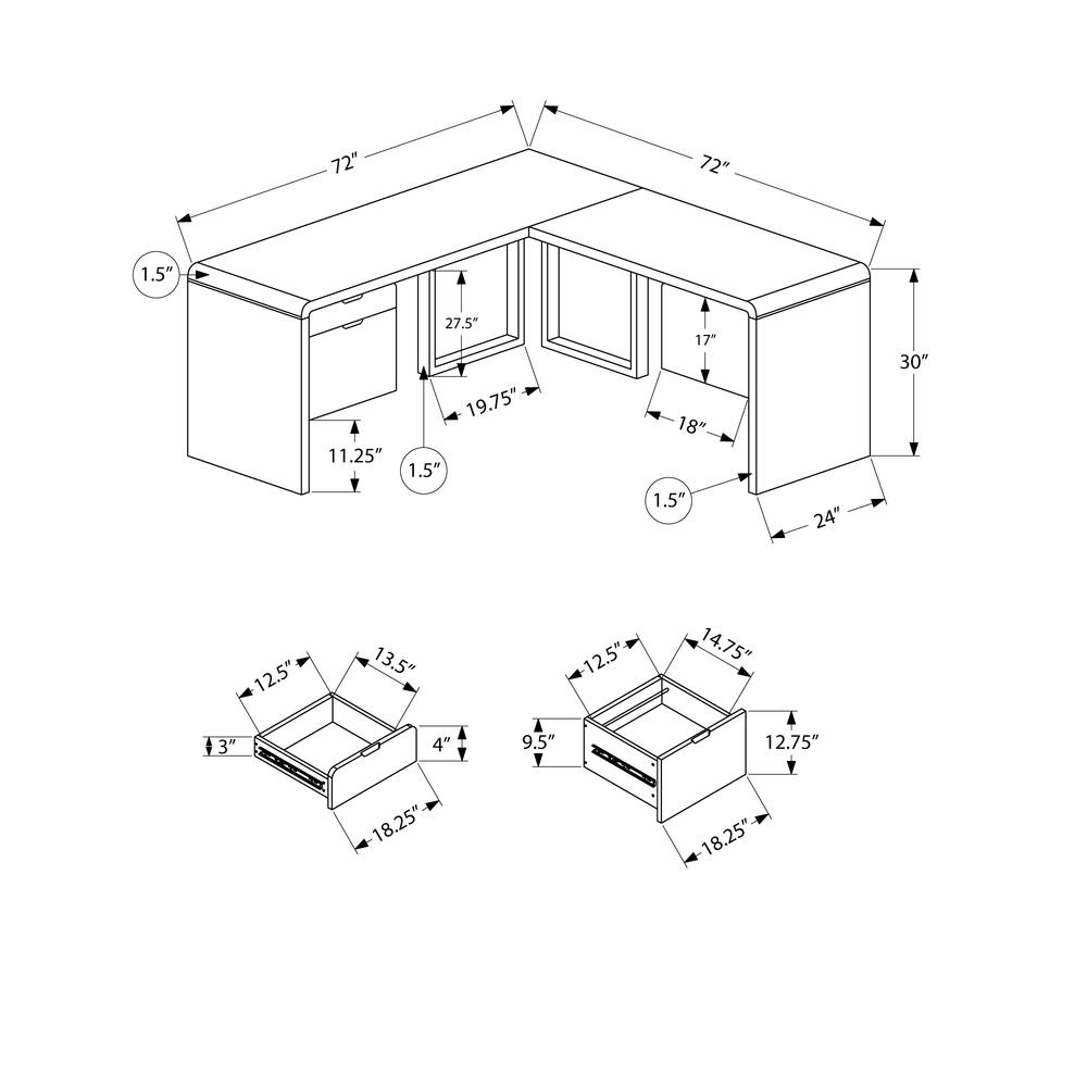 Computer Desk, Home Office, Corner, Left, Right Set-up, Storage Drawers, 72L. Picture 10