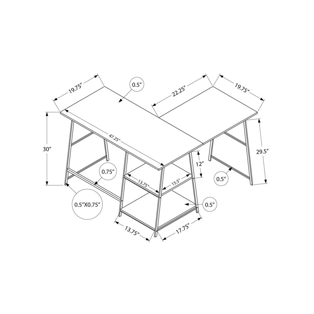 Computer Desk, Home Office, Corner, Storage Shelves, 48L, L Shape, Work. Picture 4