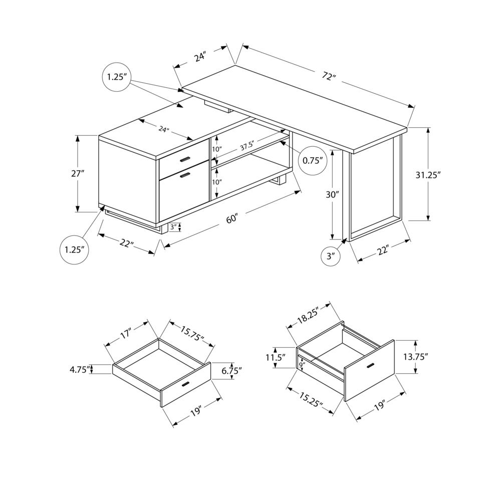 Computer Desk, Home Office, Corner, Storage Drawers, 72L, L Shape, Work. Picture 4