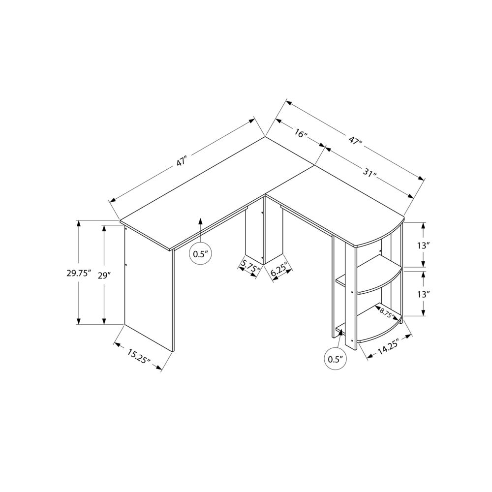 Computer Desk, Home Office, Corner, Storage Shelves, 48L, L Shape, Work. Picture 4