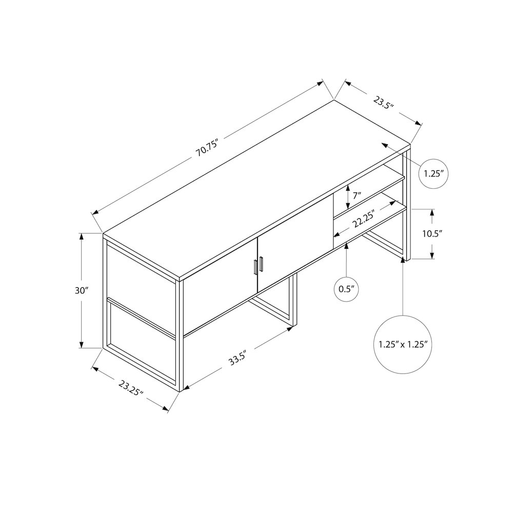 Contemporary Office Credenza in White,Silver color. Picture 3