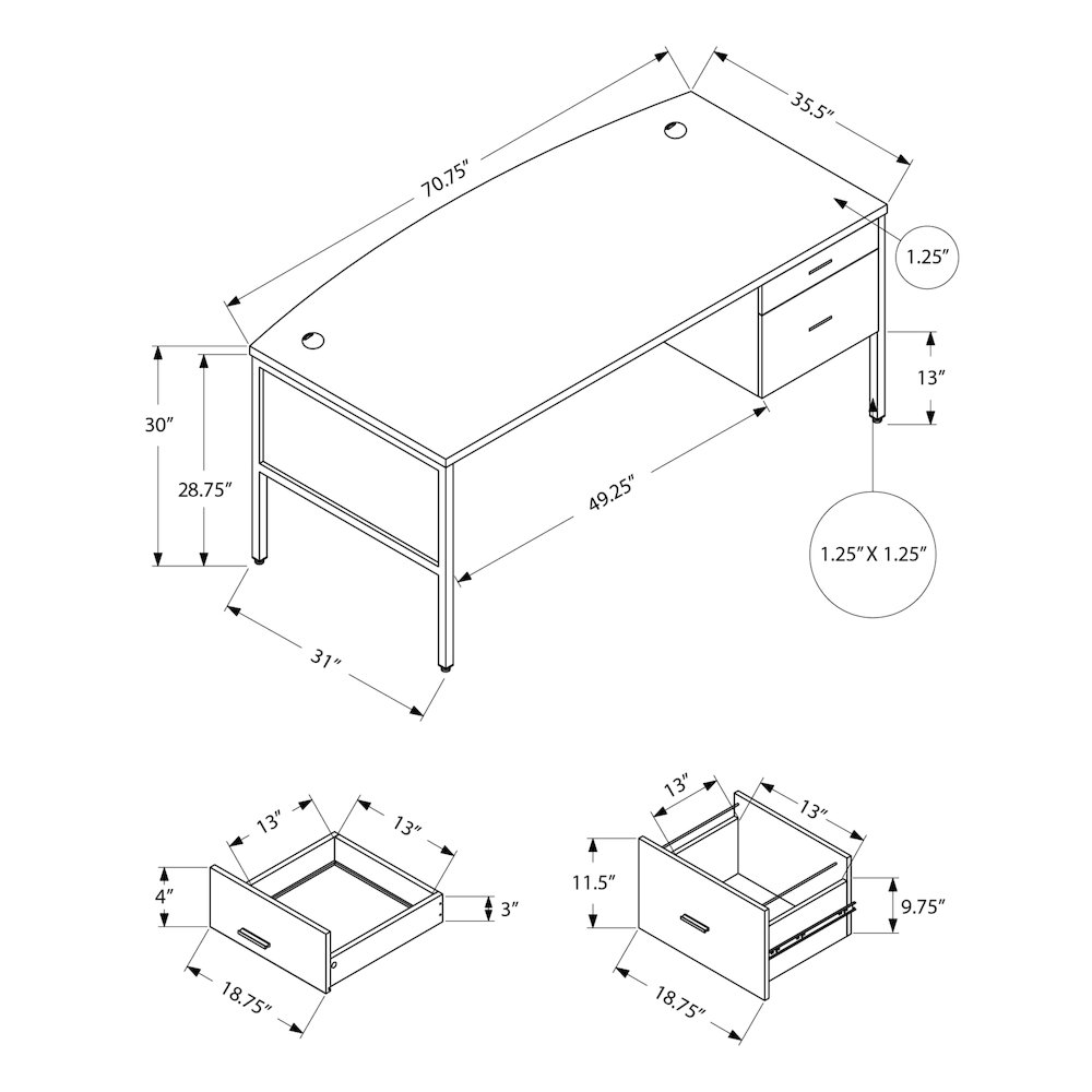 Contemporary Computer Desk in Grey,Black color. Picture 3
