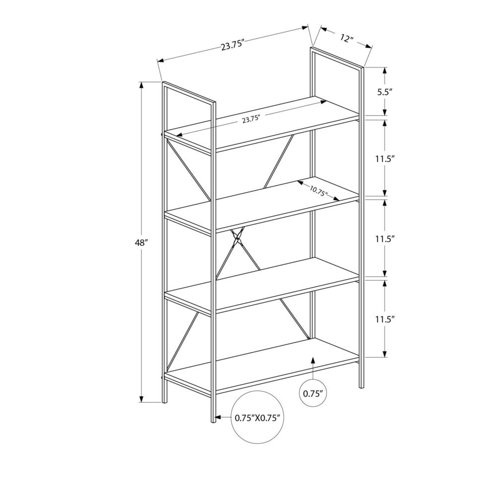 Bookshelf, Bookcase, 4 Tier, 48H, Office, Bedroom, White Laminate, White. Picture 10