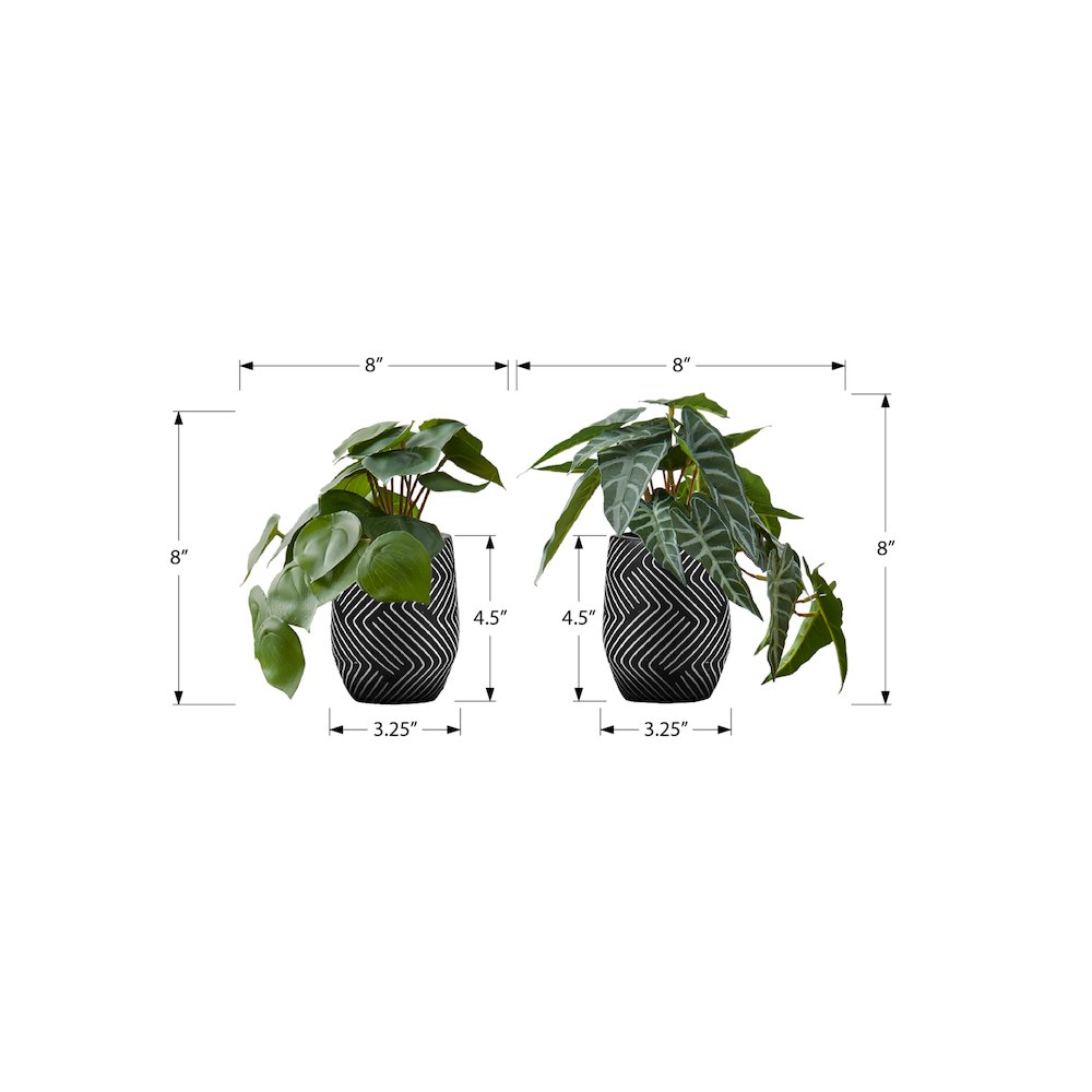 Artificial Plant, 8" Tall, Alocasia, Indoor, Faux, Table, Greenery, Set Of 2. Picture 3