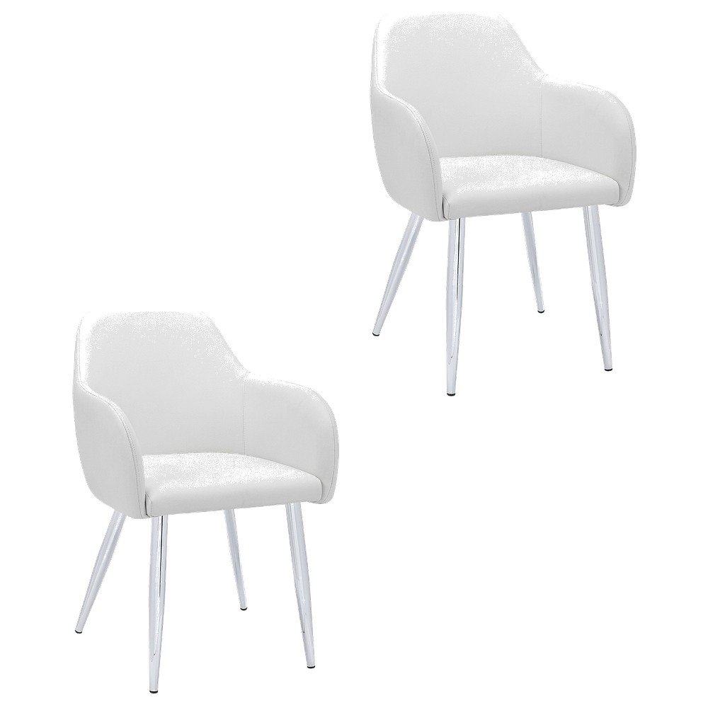 Leather-Look Upholstered Dining Chairs with Metal Legs, White, Set of 2. Picture 1