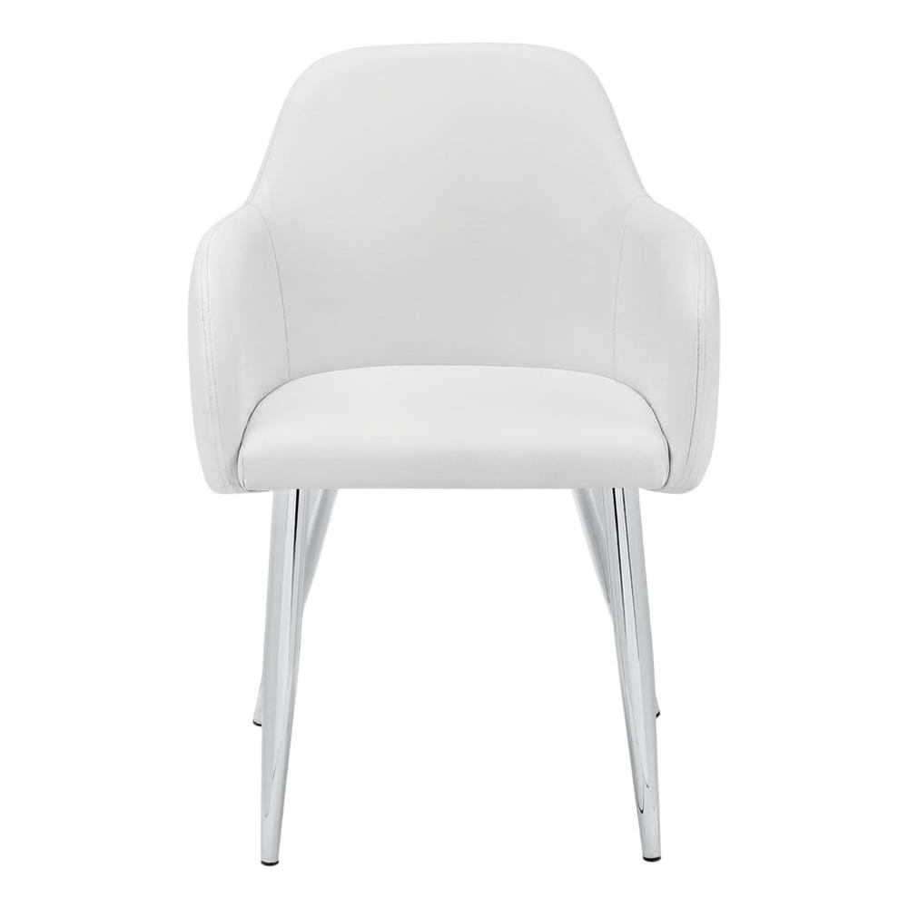 Leather-Look Upholstered Dining Chairs with Metal Legs, White, Set of 2. Picture 2
