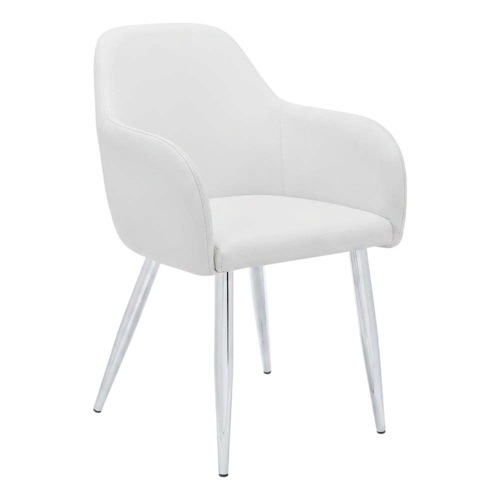 Leather-Look Upholstered Dining Chairs with Metal Legs, White, Set of 2. Picture 5